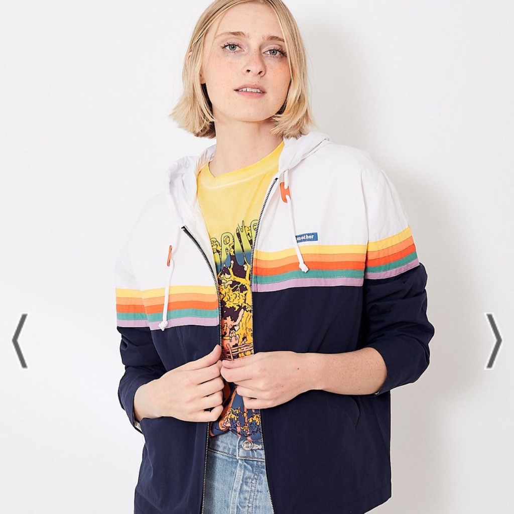 Mother White & Navy Rainbow Stripe Windbreaker Jacket